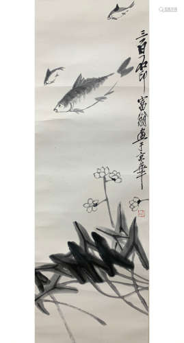 A CHINESE FISH PAINTING QI BAISHI MARK