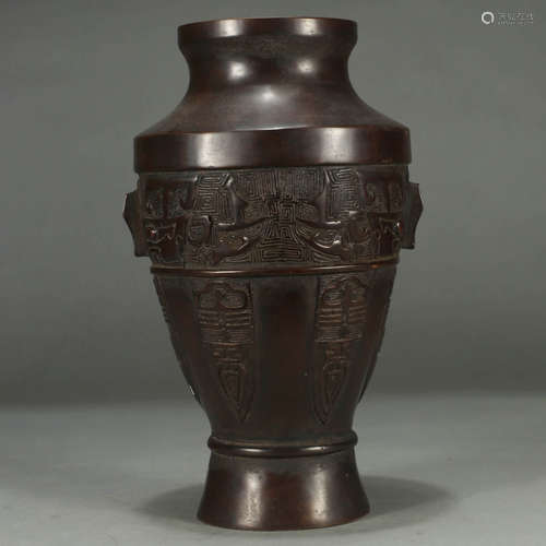 A TAOTIE PATTERN BRONZE DOUBLE-EARED VASE