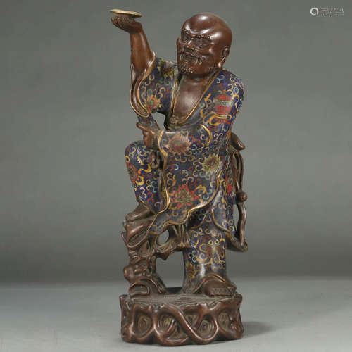 A BRONZE CLOISONNE FIGURE ORNAMENT