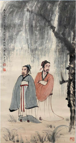 A CHINESE FIGURE PAINTING FU BAOSHI MARK