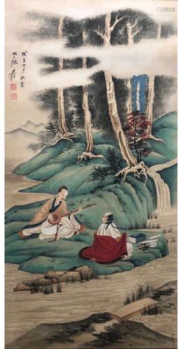 A CHINESE FIGURES PAINTING ZHANG DAQIAN MARK