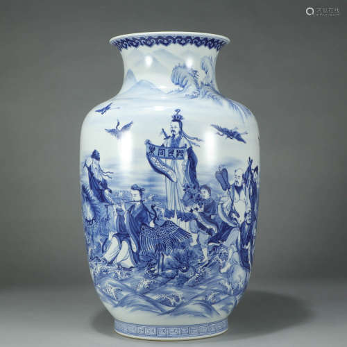 A BLUE&WHITE IMMORTAL FIGURES PORCELAIN LANTERN-SHAPED JAR