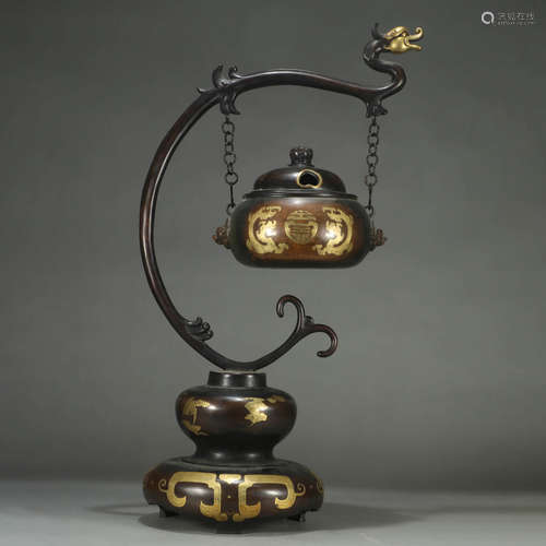 A DRAGON PATTERN GILT-BRONZE HANGING CENSER