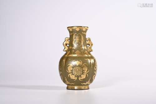 CHINESE GILT TEA DUST GLAZED PORCELAIN VASE