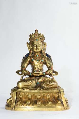 CHINESE GILT BRONZE FIGURE OF AMITAYUS