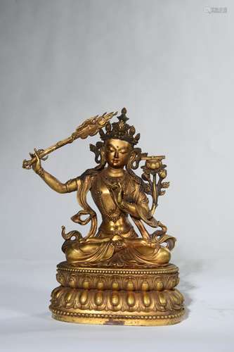 CHINESE GILT BRONZE SEATED MANJUSRI