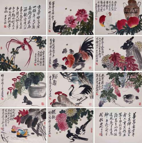 CHINESE INK AND COLOR ALBUM PAINTING, 12 PAGES