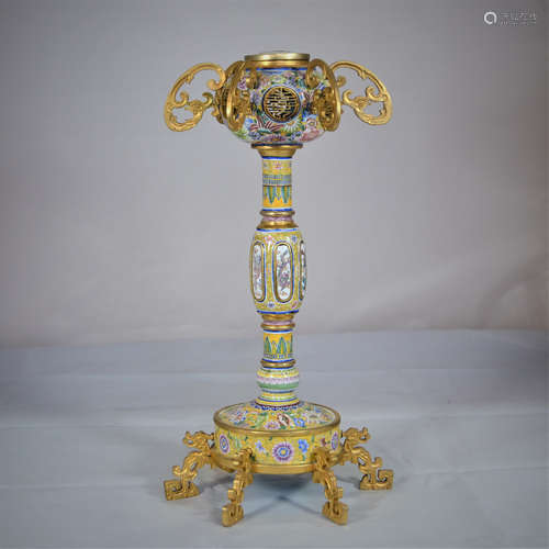 CHINESE BRONZE ENAMELED HAT STAND, MARKED