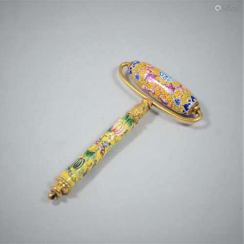 CHINESE BRONZE ENAMELED MASSAGE ROLLER