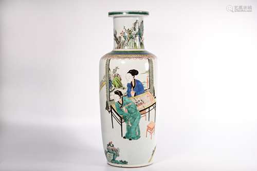 CHINESE FAMILLE VERTE FIGURAL PORCELAIN VASE