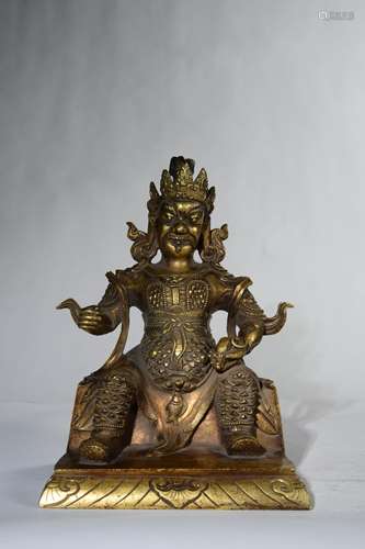 CHINESE BRONZE SEATED GUARDIAN