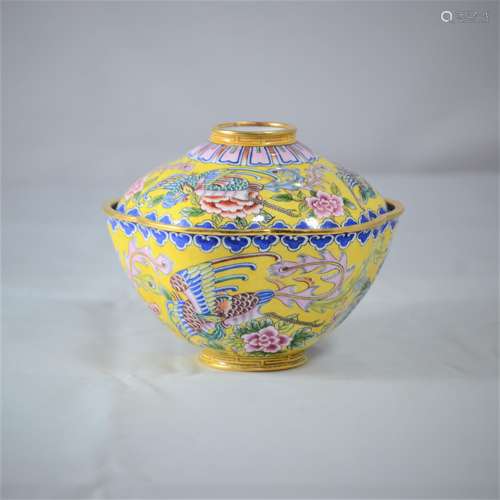 CHINESE BRONZE ENAMELED COVER BOWL