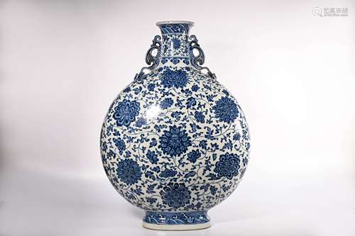 CHINESE BLUE WHITE PORCELAIN MOON FLASK VASE