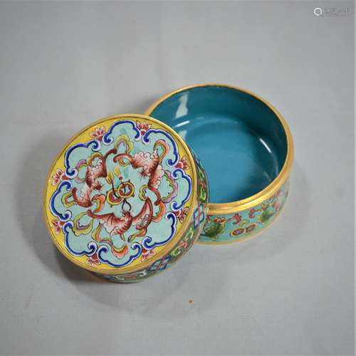 CHINESE BRONZE ENAMELED COVER BOX