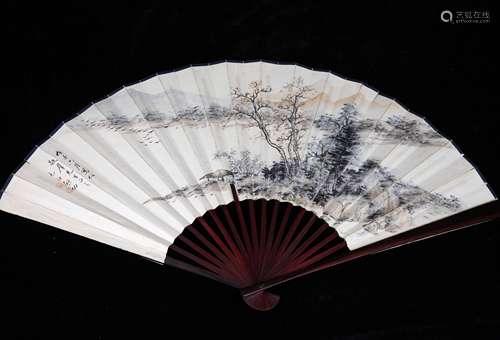 CHINESE INK AND COLOR FAN PAINTING