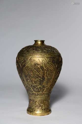 CHINESE GILT BRONZE MEIPING VASE