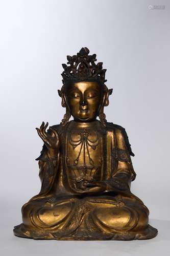 CHINESE GILT BRONZE SEATED GUANYIN