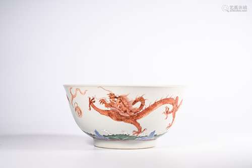 CHINESE FAMILLE VERTE DRAGON PORCELAIN BOWL