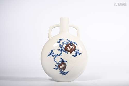 CHINESE BLUE WHITE IRON RED MOON FLASK PORCELAIN V