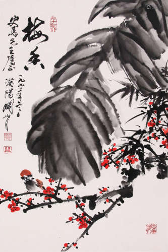 CHINESE INK AND COLOR PLUM PAINTING