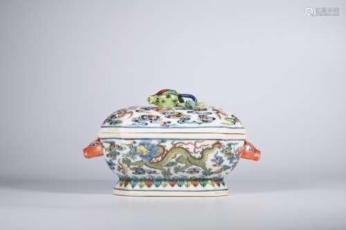 CHINESE WUCAI PORCELAIN COVER BOWL