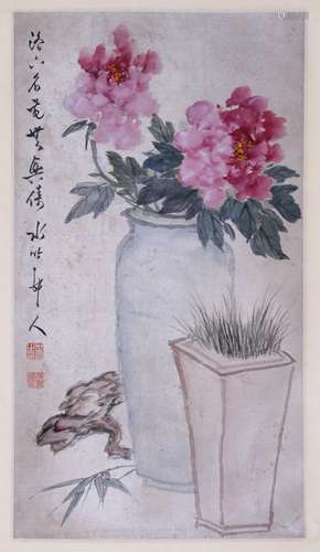 CHINESE INK AND COLOR FLOWER PAINTING