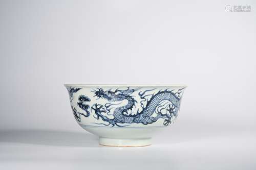 CHINESE BLUE WHITE DRAGON PORCELAIN BOWL