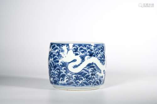 CHINESE BLUE WHITE DRAGON CRICKET JAR