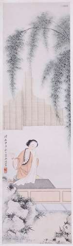 CHINESE INK AND COLOR PAINTING OF LADY