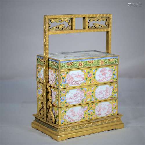 CHINESE BRONZE ENAMELED 3-LAYER STACKED BOX