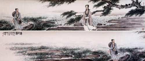 CHINESE INK AND COLOR HAND SCROLL PAINTING