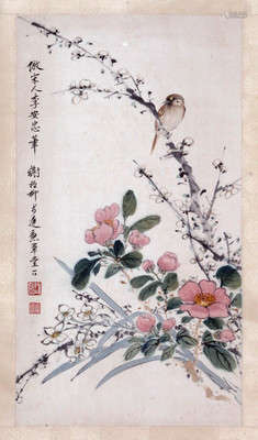 CHINESE INK AND COLOR FLOWERS AND BIRD PAINTING