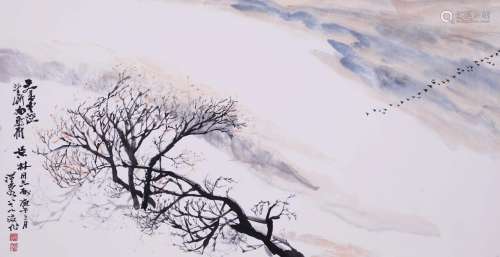 CHINESE INK AND COLOR PAINTING OF BIRDS AND TREE