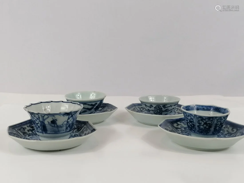 A group of blue and white porcelain tea set