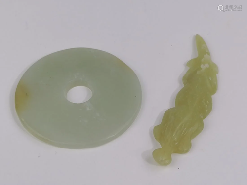 A Chinese archaic style jade Disc and a green jade Xi