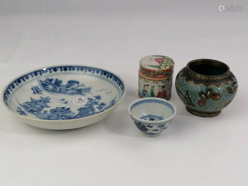 A group of Chinese porcelain and cloisonné pot