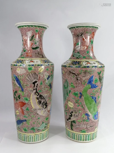 A pair of Chinese fishes Baluster vases