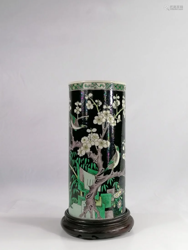 A Chinese Black-ground famille rose vase