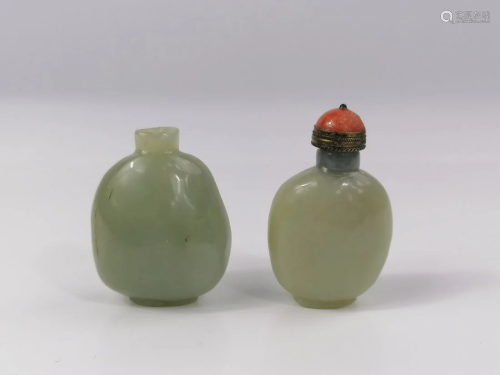 two Chinese Green Jade snuff bottle