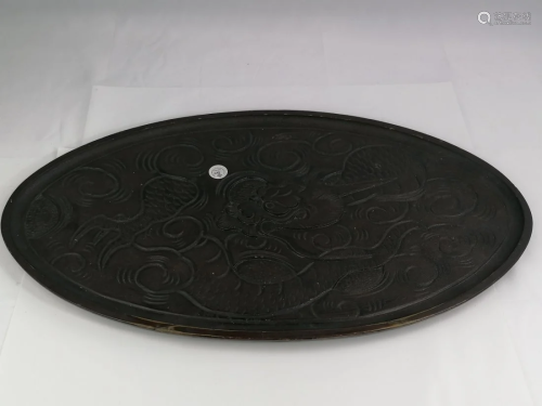 A Large Japanese carved lacquer wooden plate