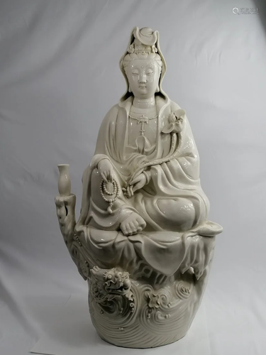 A Large Blanc de Porcelain Guanyin Statue