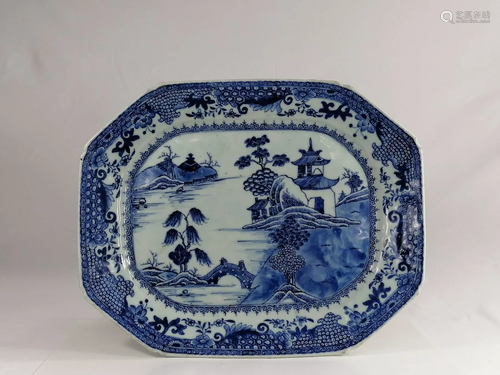 Big Chinese Export Blue and White Porcelain Octagonal