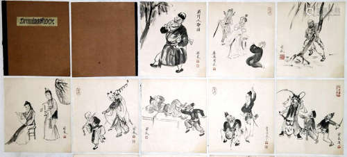 CHINESE FIGURINE PAINTING ALBUM, 12 PAGES