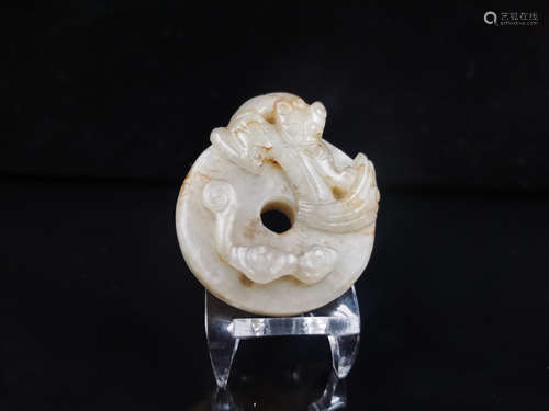 CHINESE WHITE JADE CHILONG BI DISK