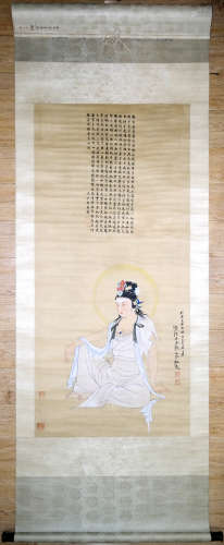 CHINESE INK AND COLOR SCROLL PAINTING, GUANYIN