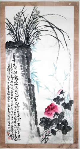 CHINESE INK AND COLOR PAINTING OF FLOWER