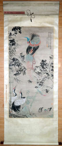 CHINESE INK AND COLOR PAINTING OF BIRDS AND FLOWER