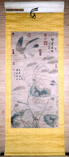 CHINESE INK AND COLOR PAINTING OF BIRDS AND FLOWER