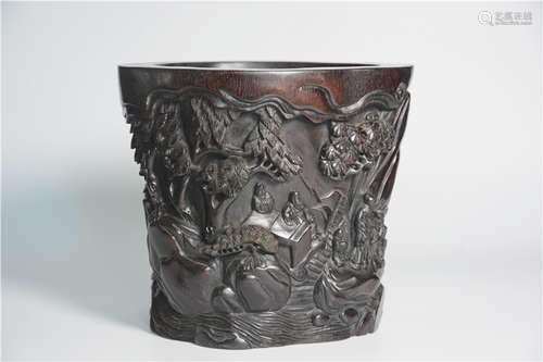 CHINESE ROSEWOOD CARVED BRUSH POT