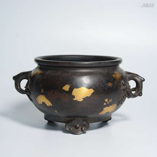 CHINESE SPLASH GILT BRONZE CENSER, MARKED